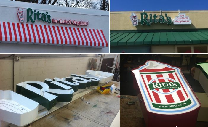 Signage should include brand standards to make your location universally recognizable to foot and road traffic. KC Sign & Awnings works with signage for Rita’s Italian Ice.