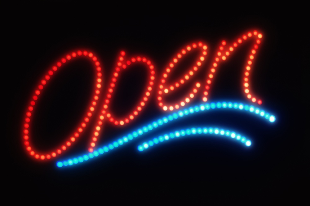 An LED sign that replicates vintage neon.