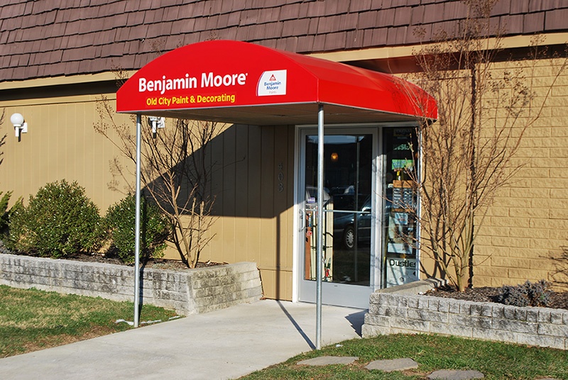 A barrel shaped awning by KC Sign & Awnings.