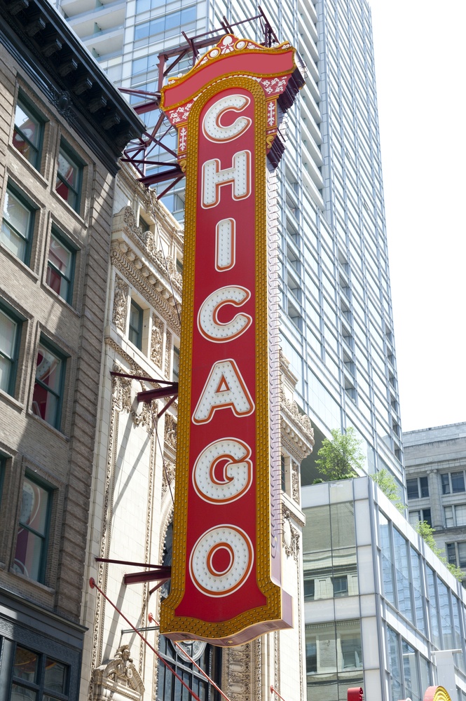 Famous marquee sign on the Chicago Theatre.